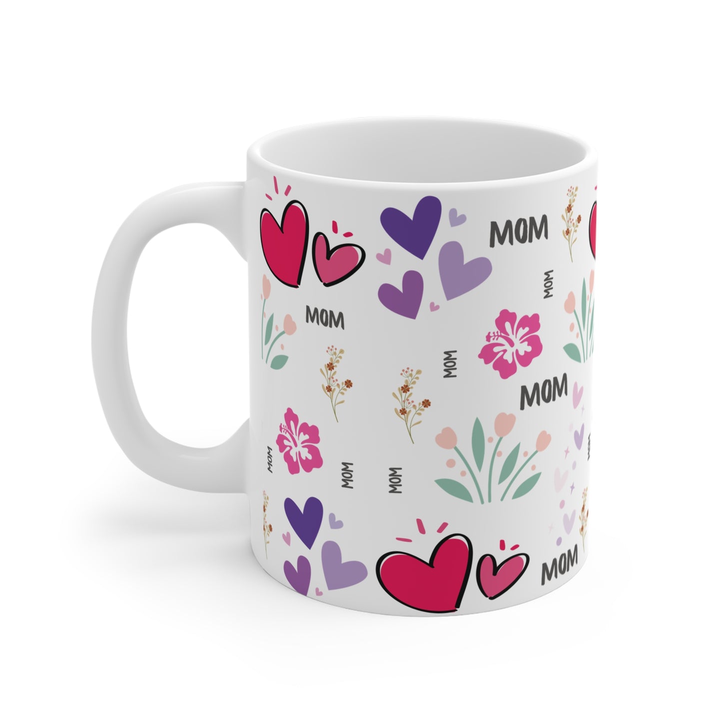Floral Mug - 11oz Coffee - "MOM"